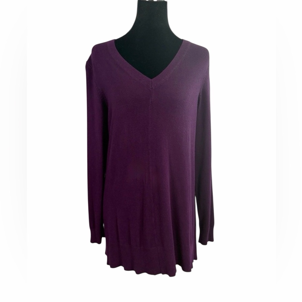 DKNY Jeans V-Neck Purple Sweater casual Chic Size L